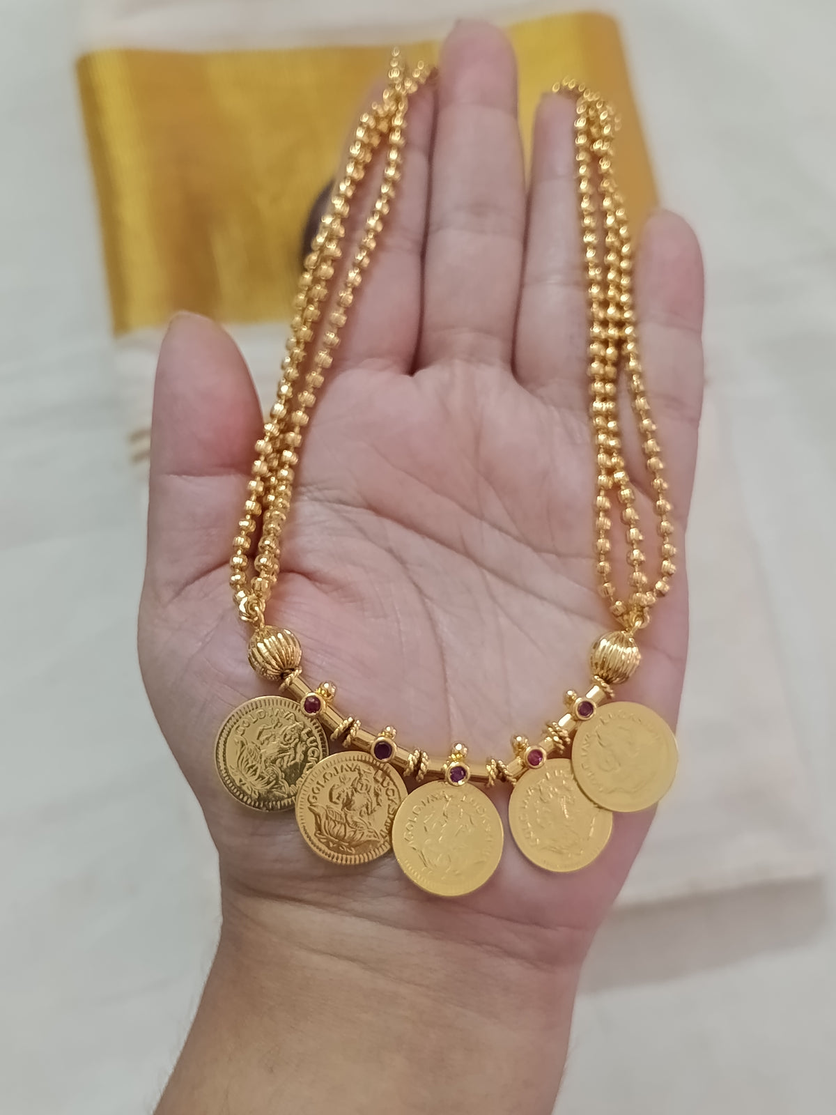 Micro Polish Coin Pendant Layer Mid Long Necklace
