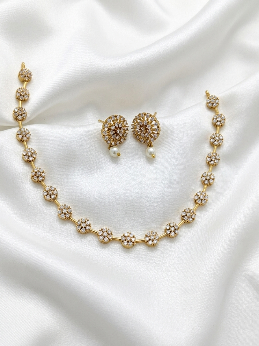 AD stone Floral Necklace V1