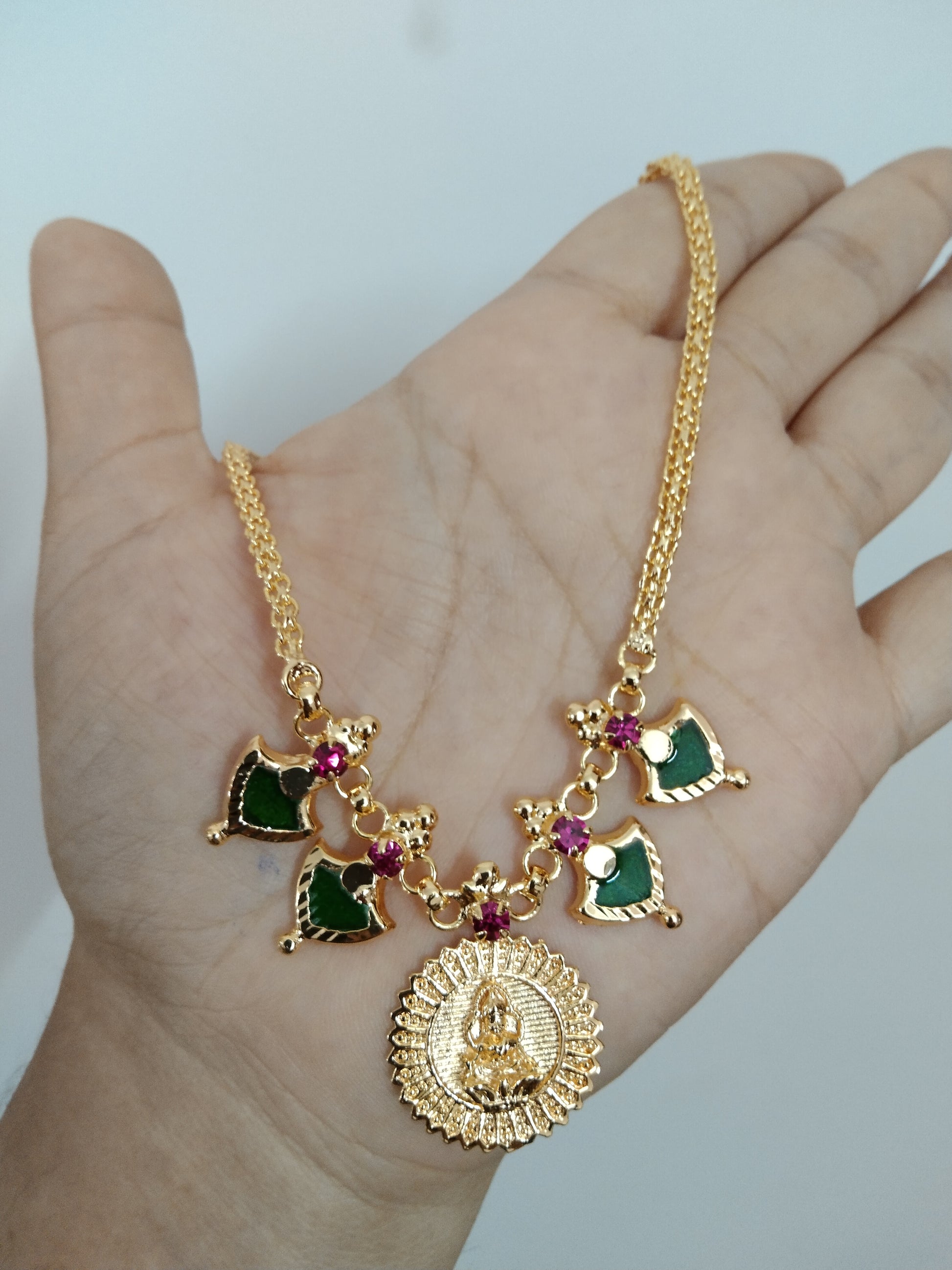 Micro Polish Lakshmi Pendant Palakka Necklace set
