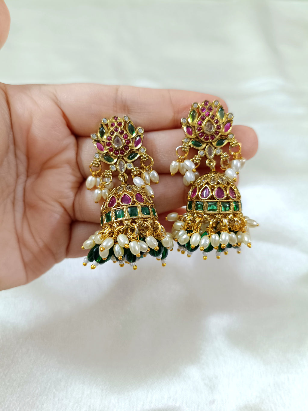 Lotus Kemp Jhumka Earring