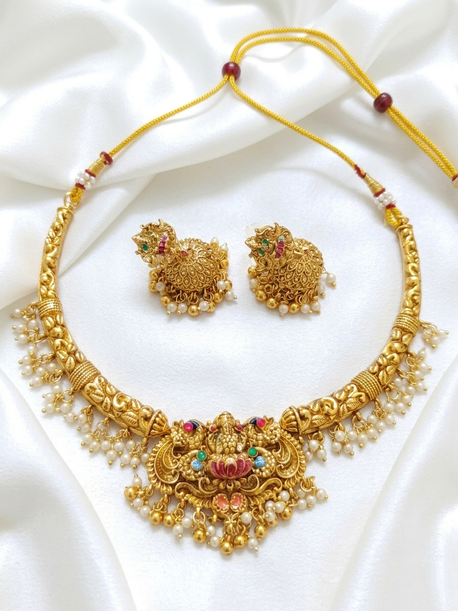 Enamel Lakshmi Hasli Necklace Set V2