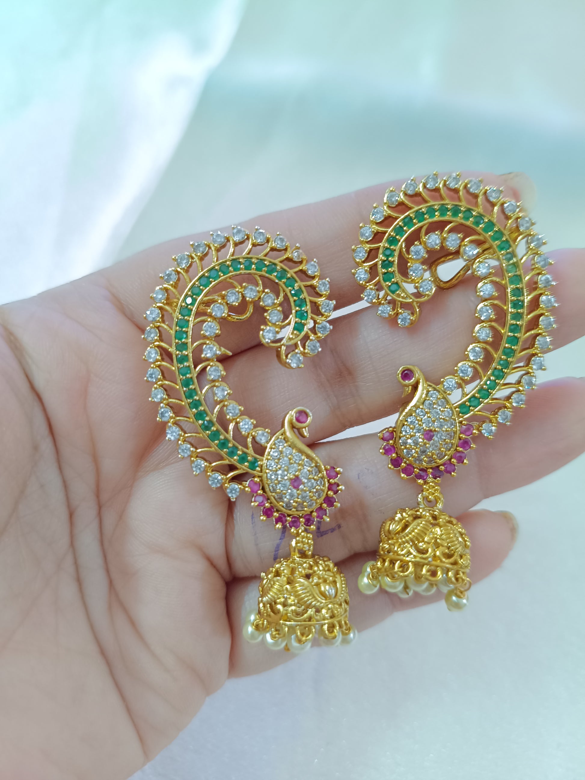 Peacock Earcuff Jhumka Earring V2