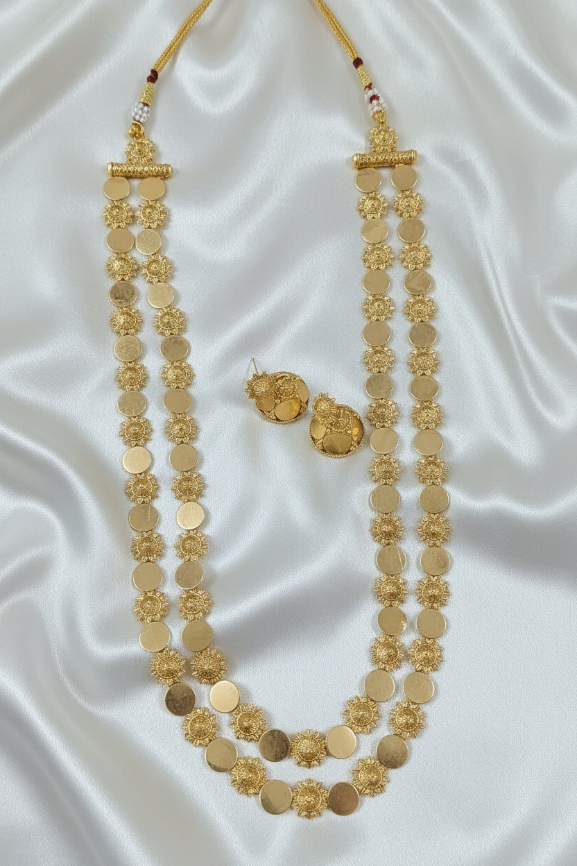 Matte Finish Double Layer Coin Necklace Set