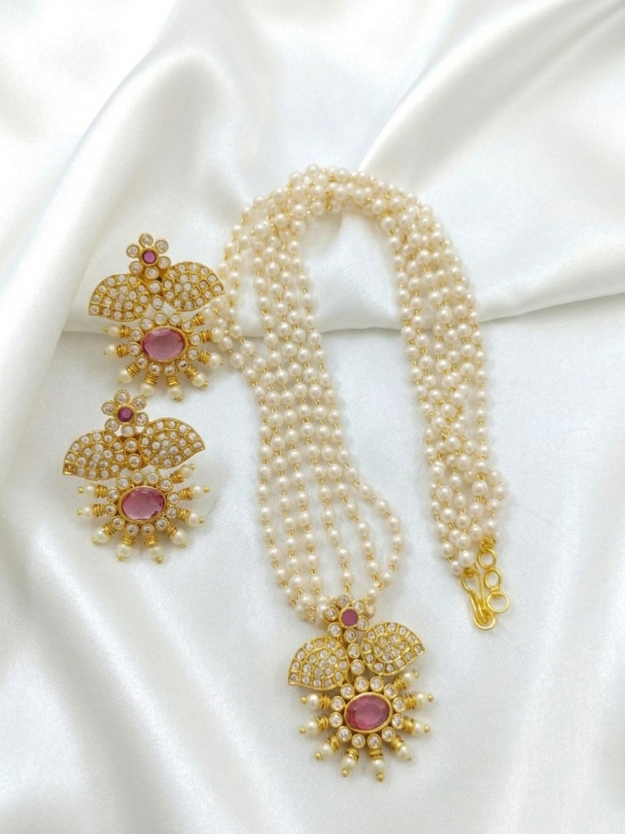 Multi Layer Non Idol Pendant Mid Long Necklace Set V1
