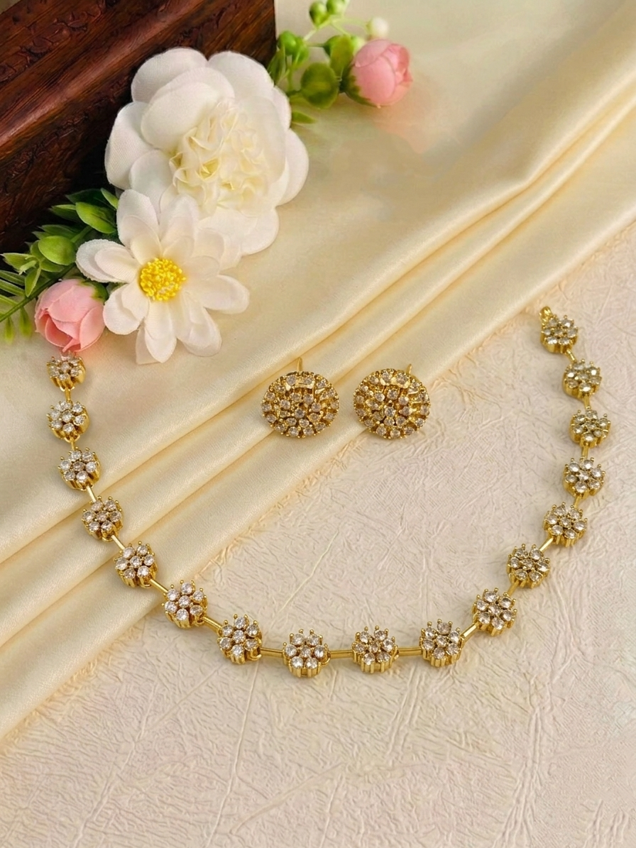 AD stone Floral Necklace V1
