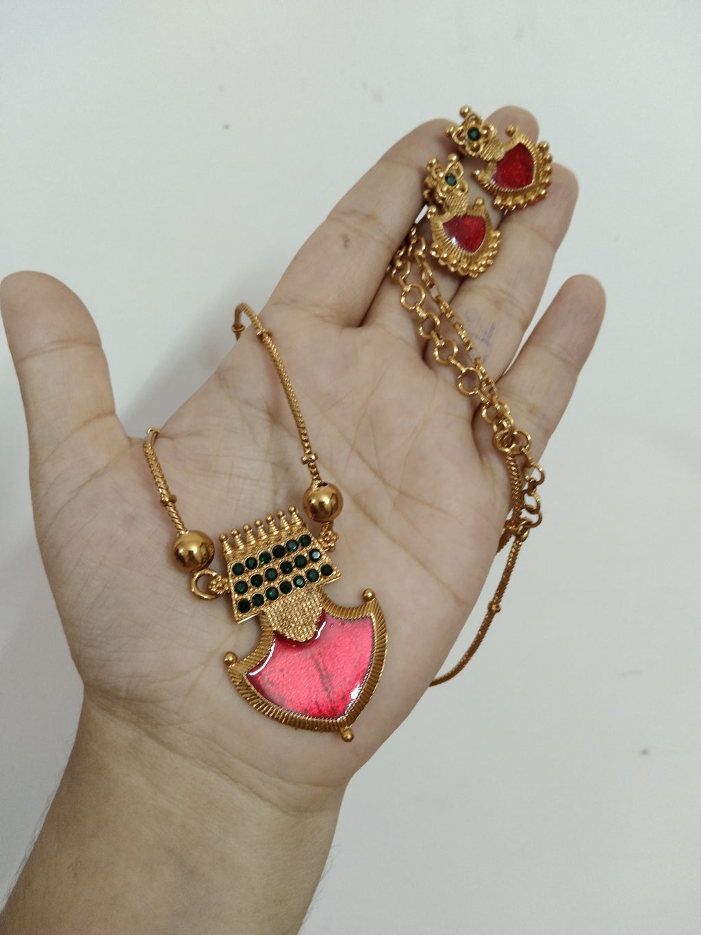 Palakka Pendant Long Necklace Set