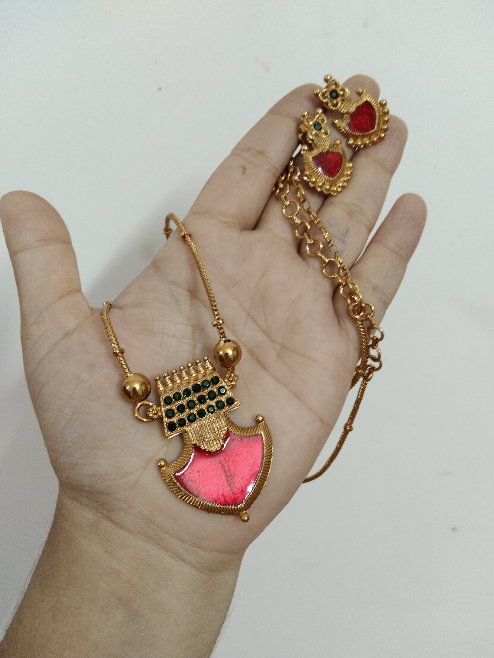 Palakka Pendant Long Necklace Set