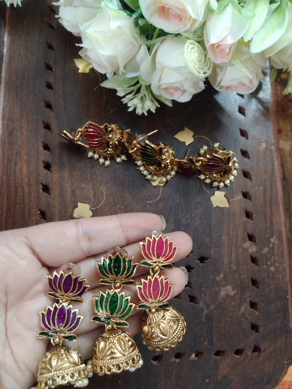 2 Lotus Jhumkas Earring