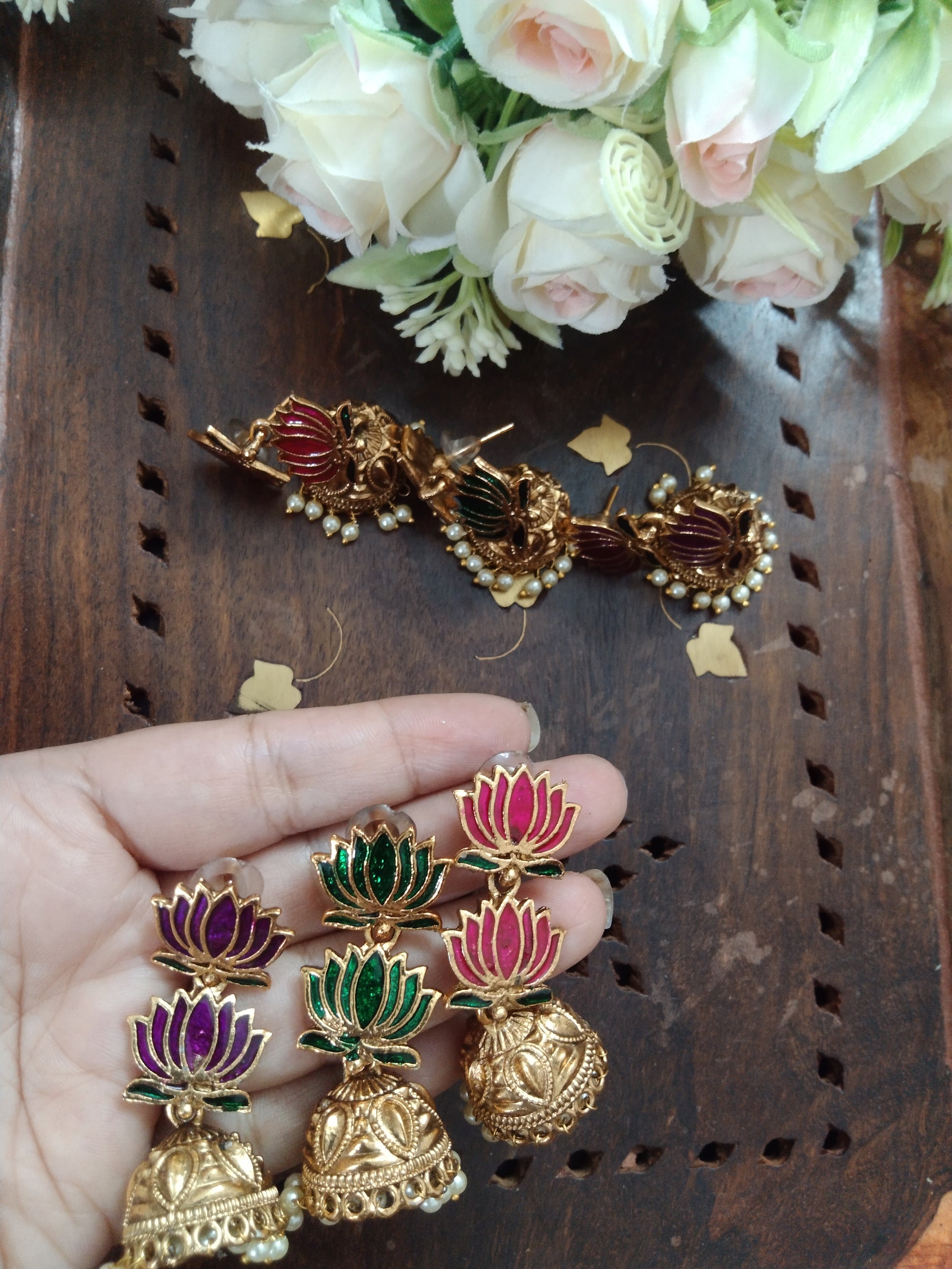 2 Lotus Jhumkas Earring