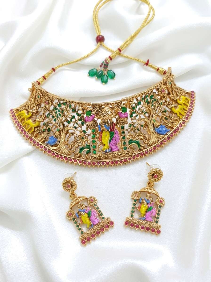 Radhe Krishna High Neck Choker Set