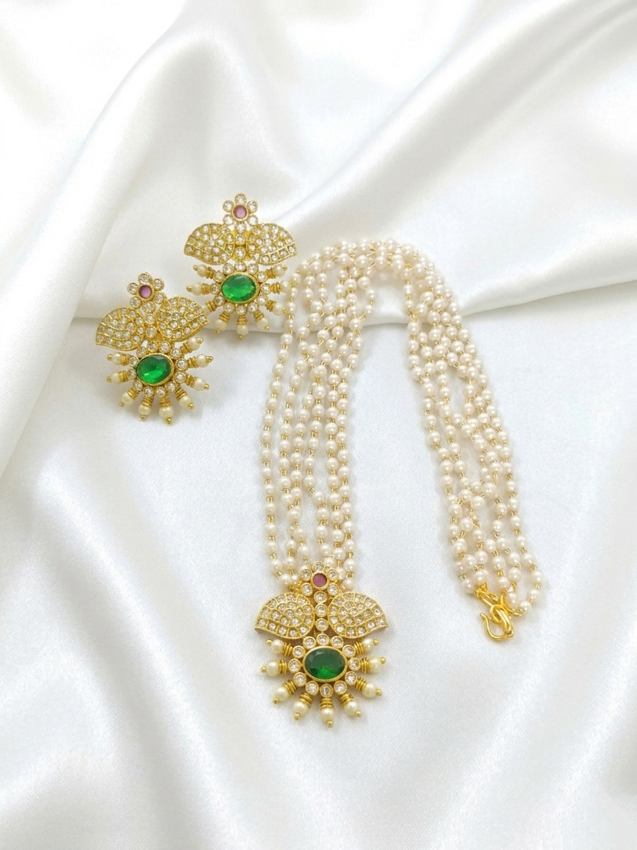 Multi Layer Non Idol Pendant Mid Long Necklace Set V1