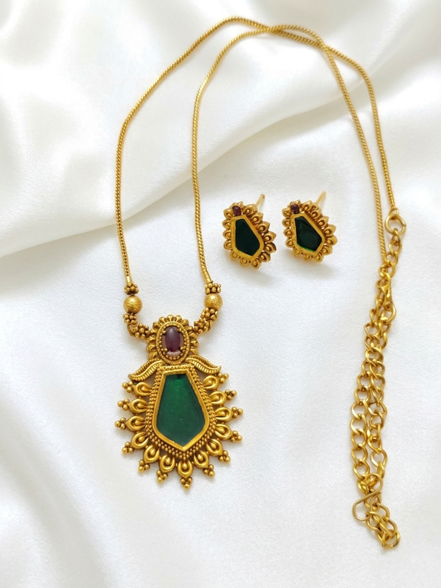Low Budget Nagapadam Pendant Long Necklace Set V2