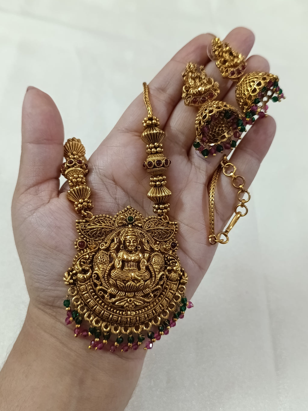 Temple Lakshmi Pendant Necklace Set