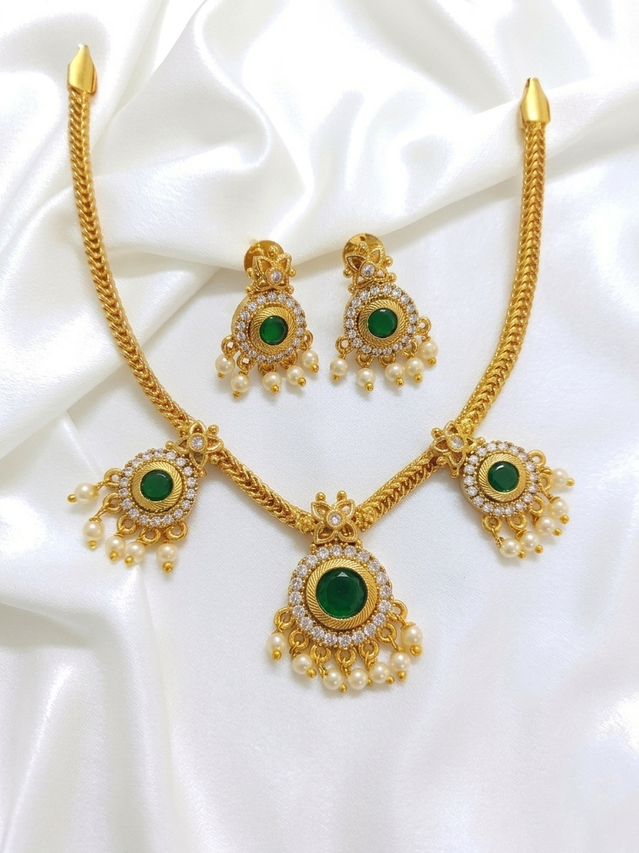 3 Pendant AD Attigai Necklace Set