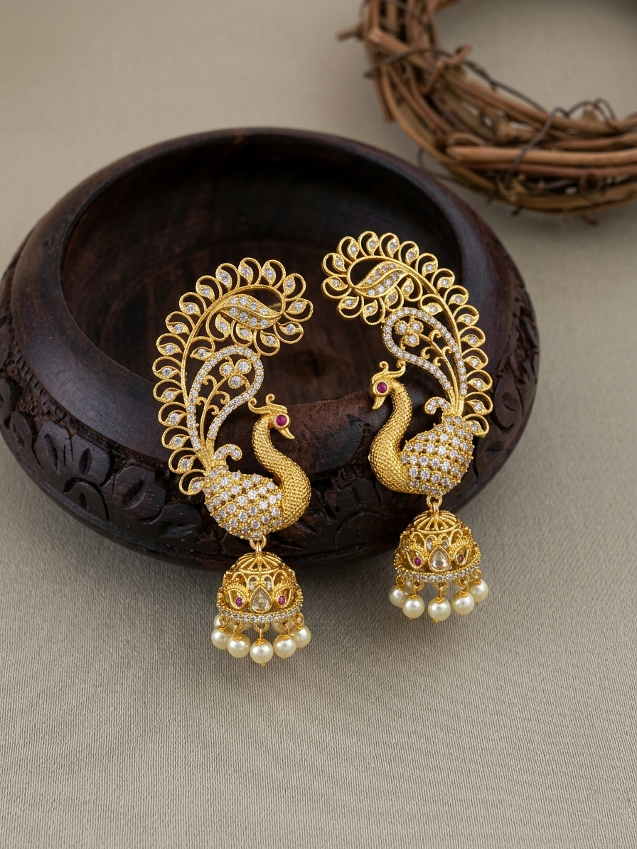 Peacock Earcuff Jhumka Earring