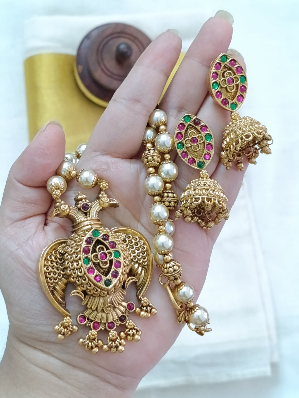 Garuda Pearl Mid Long Necklace Set