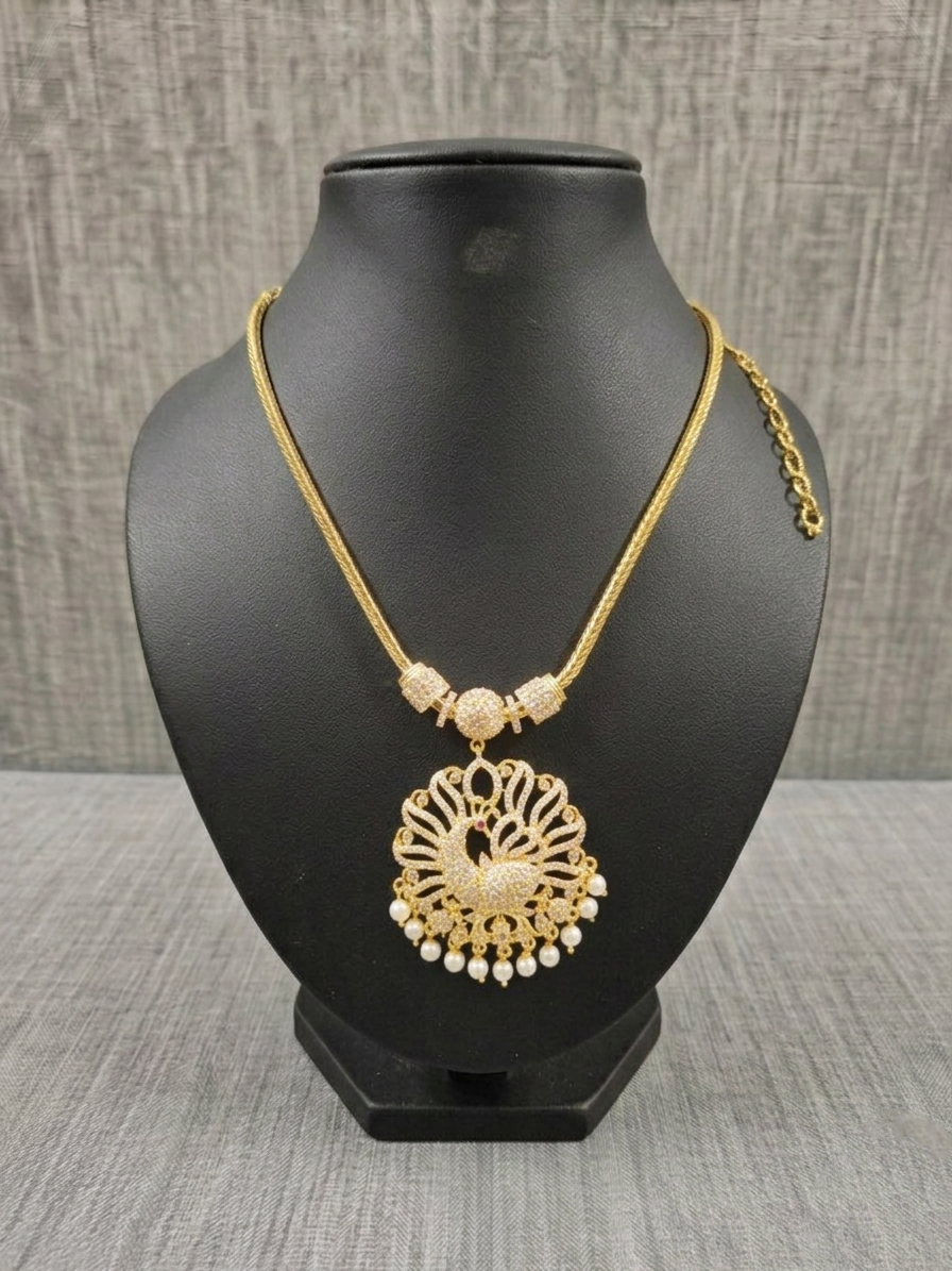 Micro Polish Peacock Pendant Mid Long Necklace V2