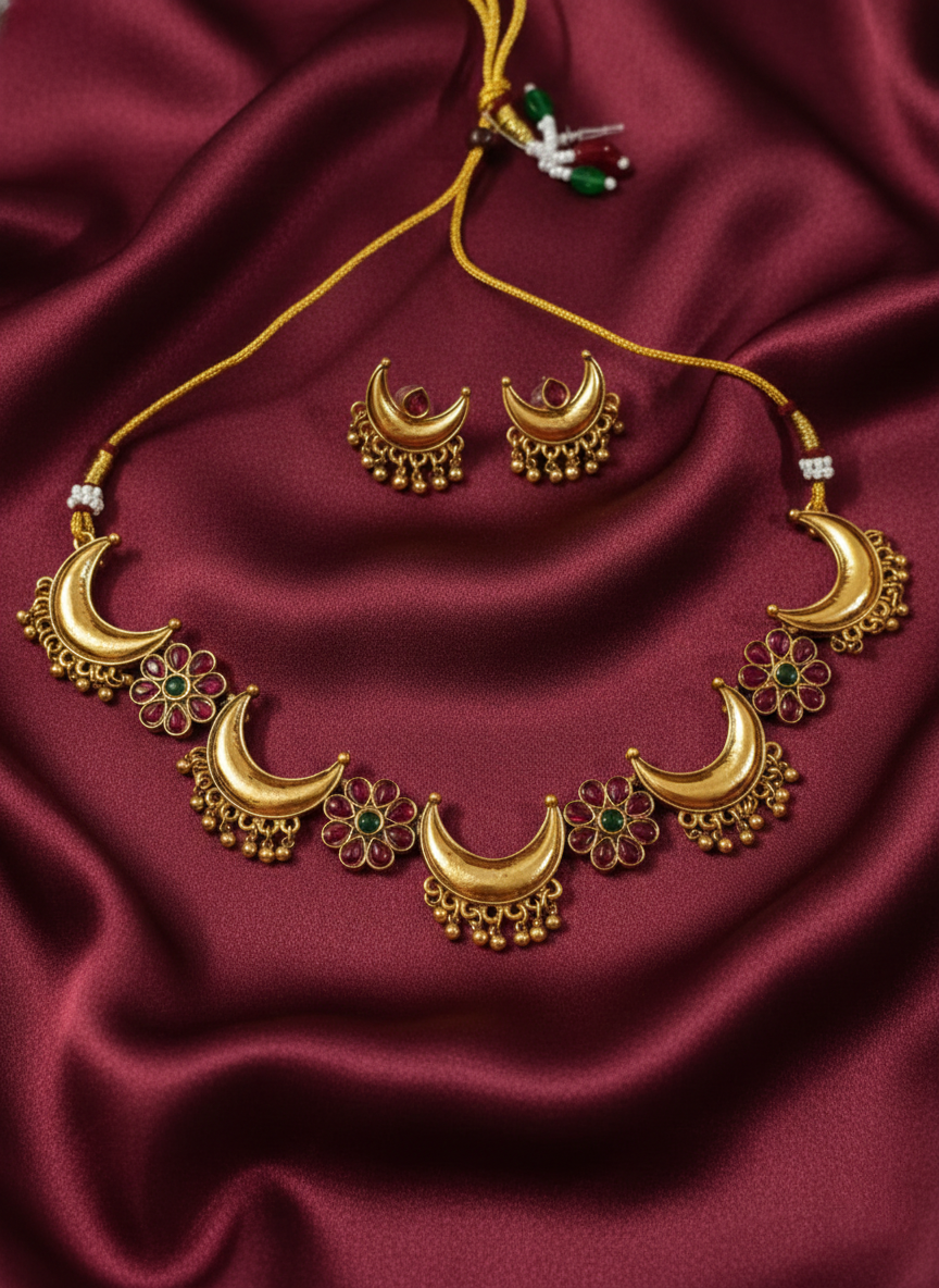 Floral Halfmoon Necklace Set