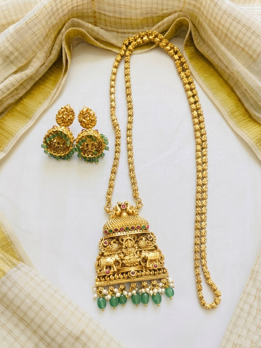 Lakshmi Pendant Long Necklace Set