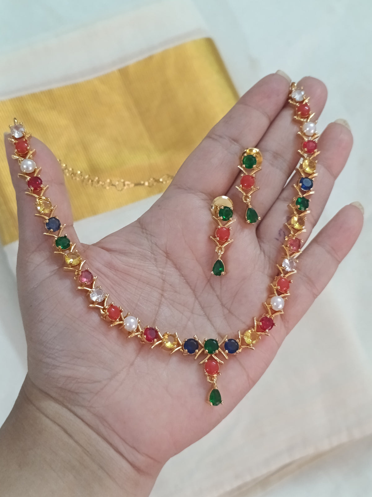 Micro Polish AD Navaratna Necklace Set V2
