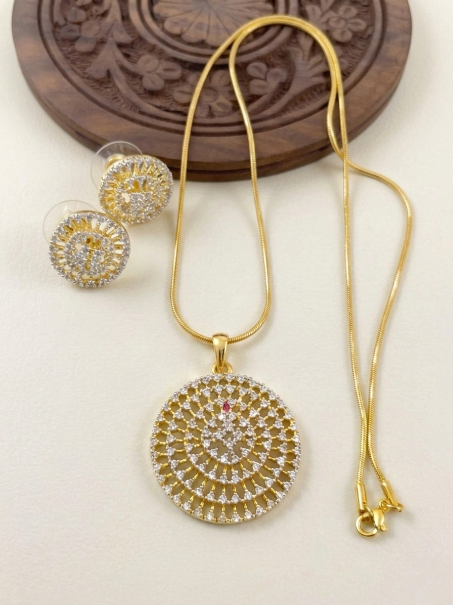 Diamond Replica Pendant Mid Long Necklace Set V6
