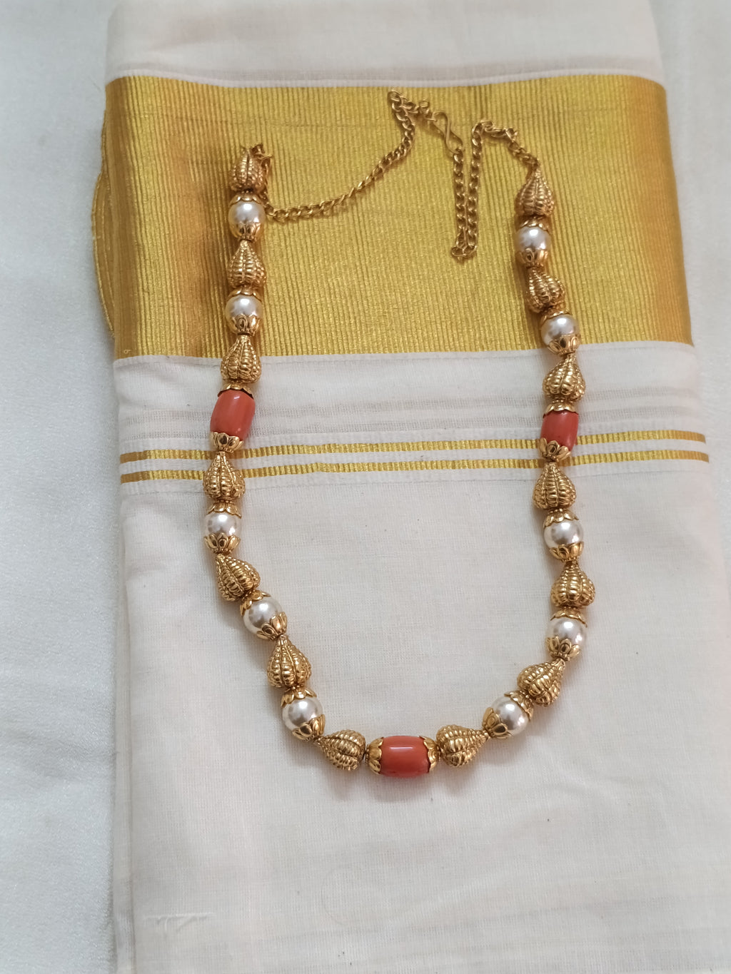 Coral Gold Bead Necklace V241
