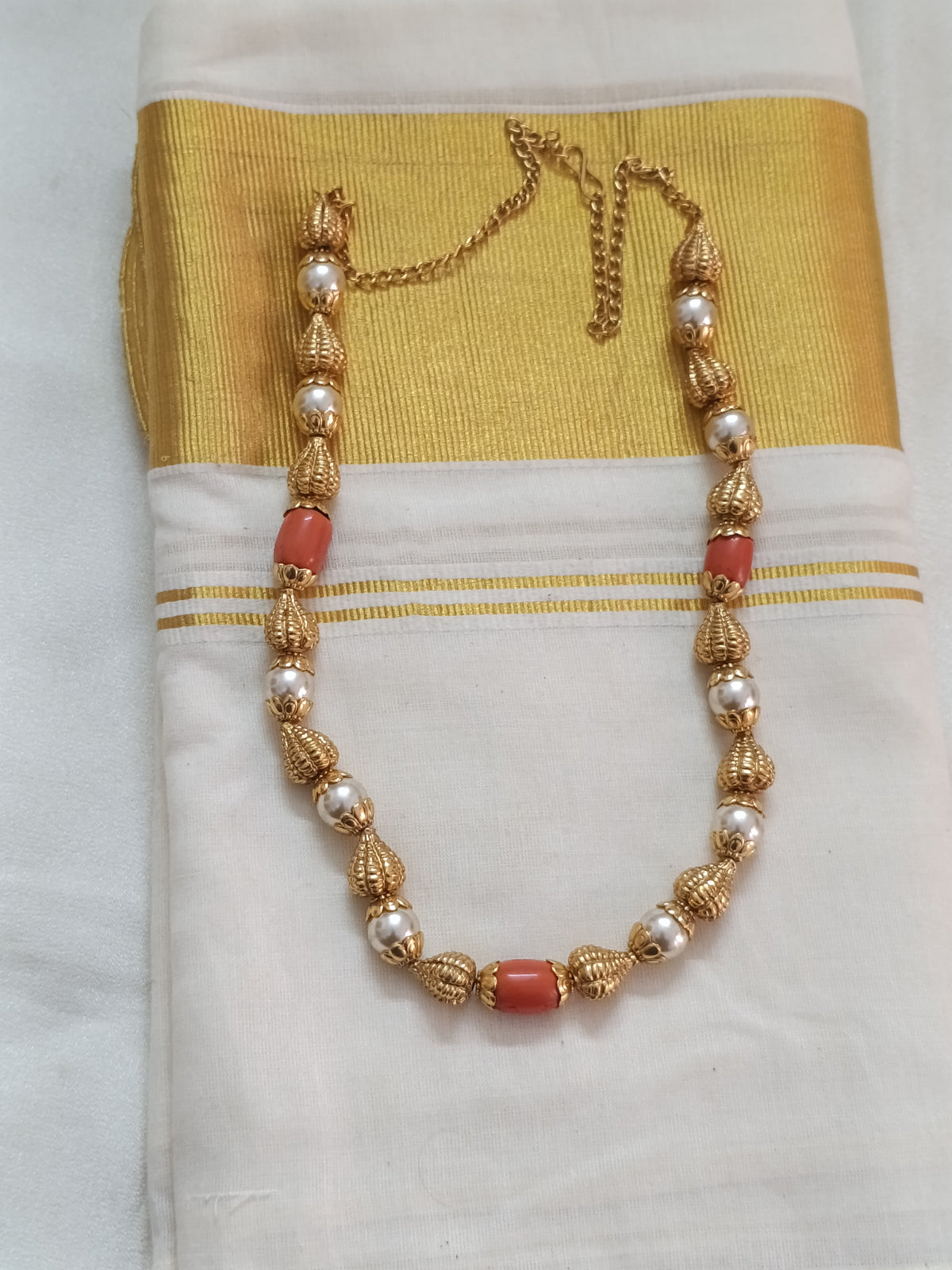 Coral Gold Bead Necklace V241