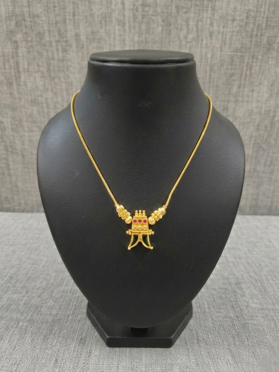 Micro Polish Palakka Kombu Pendant Mid Long Necklace Set