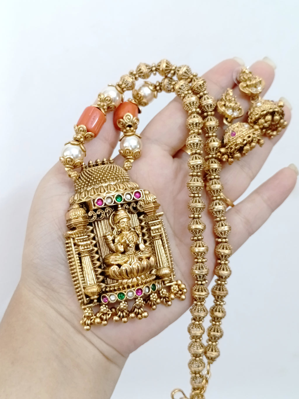 Lakshmi Pendant Mid Long Necklace Set V205