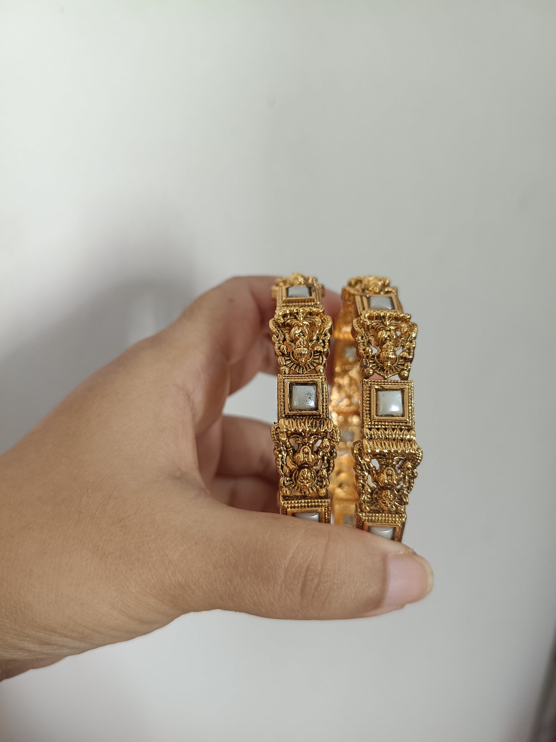 Matte Finish Lakshmi Broad Bangle of 2 V4