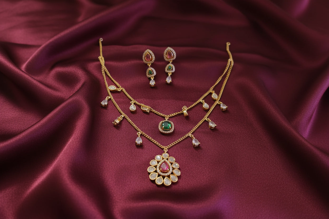 AD 2 Layer Flower Necklace Set