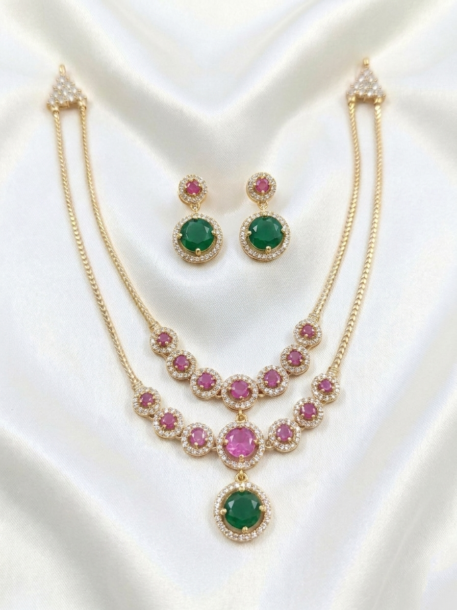 2 Layers AD Stone Necklace Set