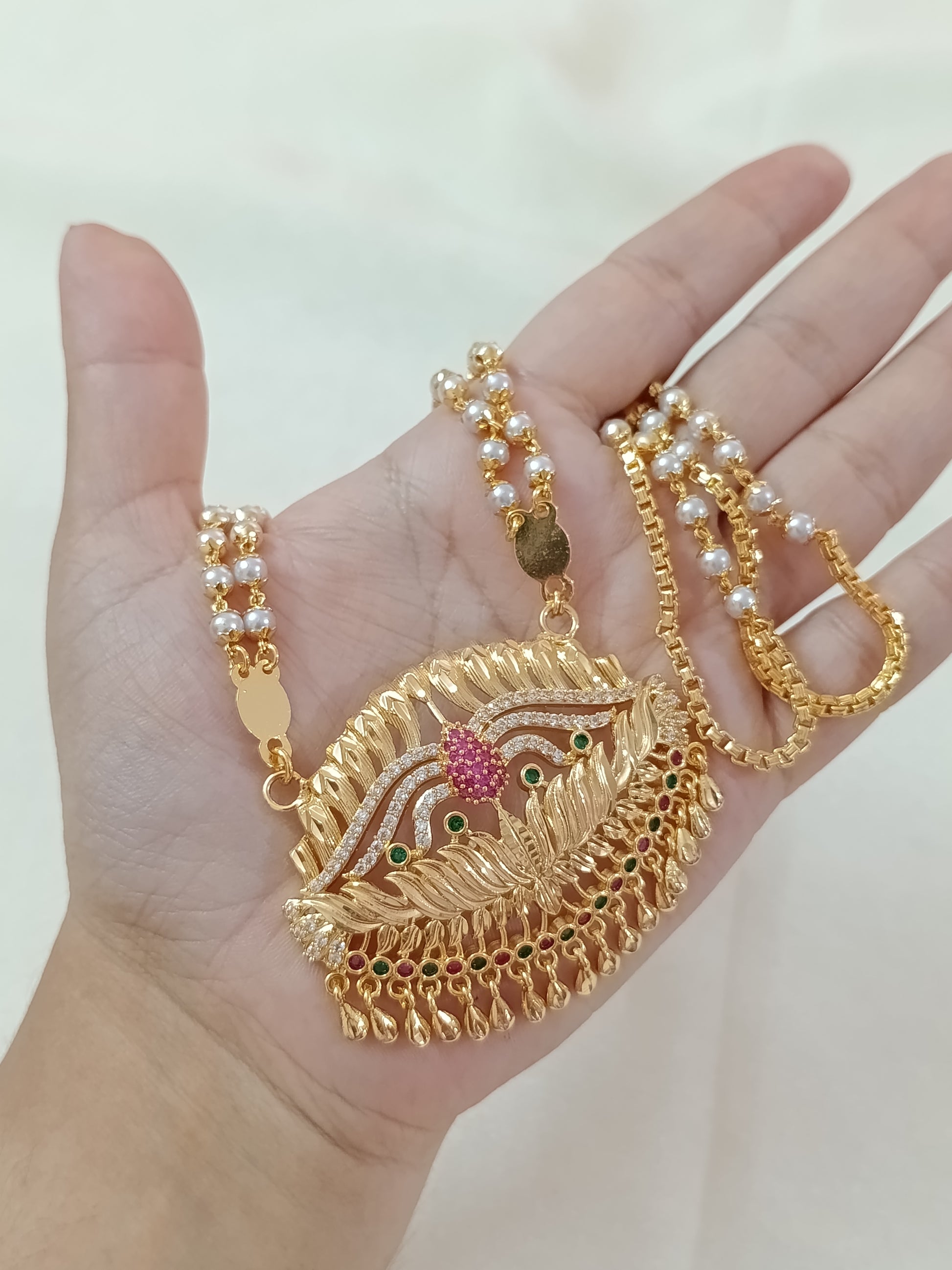 Micro Polish AD Lotus Pendant Long Necklace Set V2