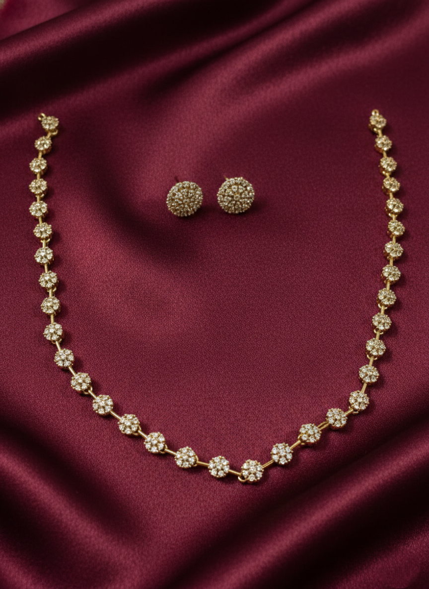 AD Stone Floral Long Necklace V1