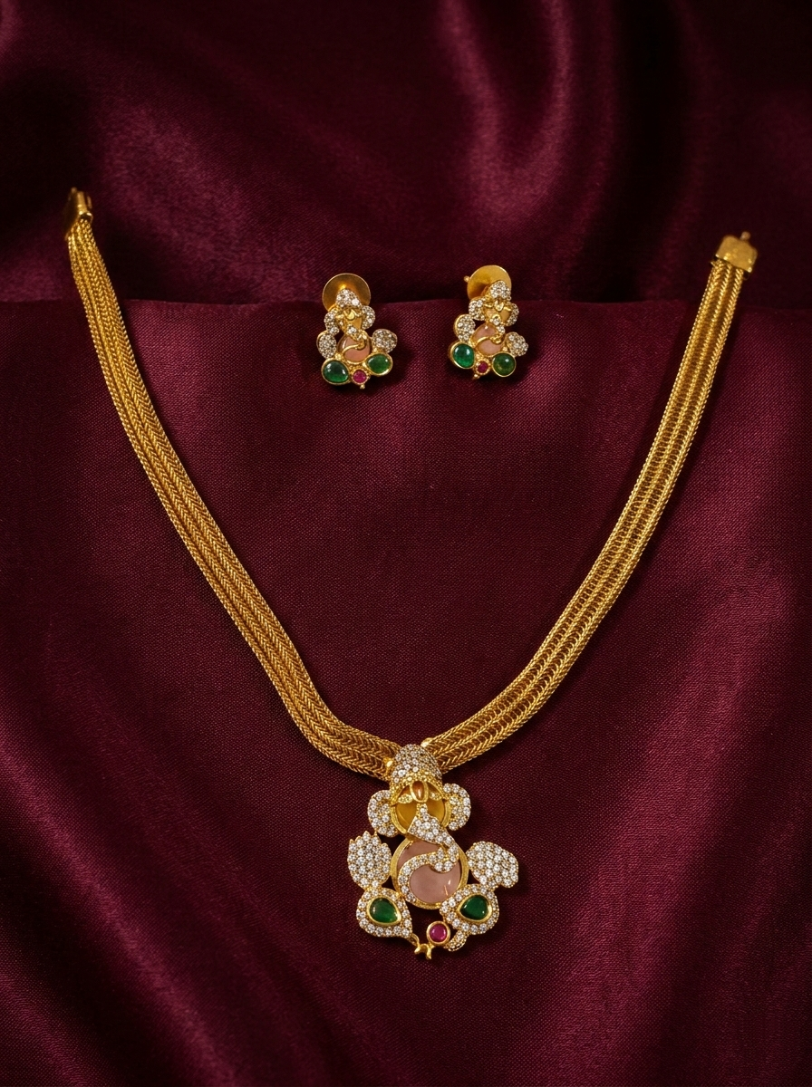AD Ganesh Pendant Necklace Set