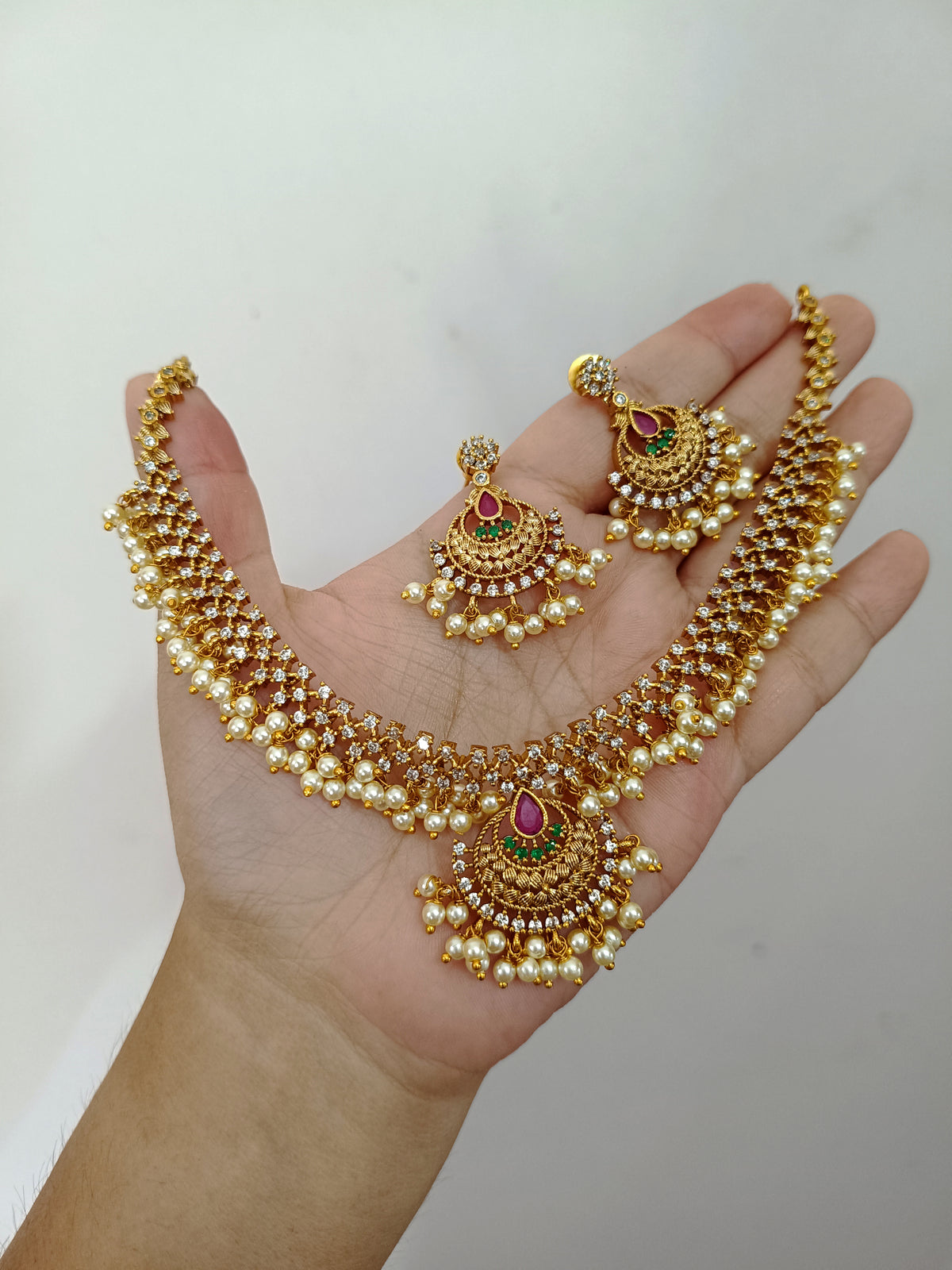 Matte Finish AD Necklace Set V194