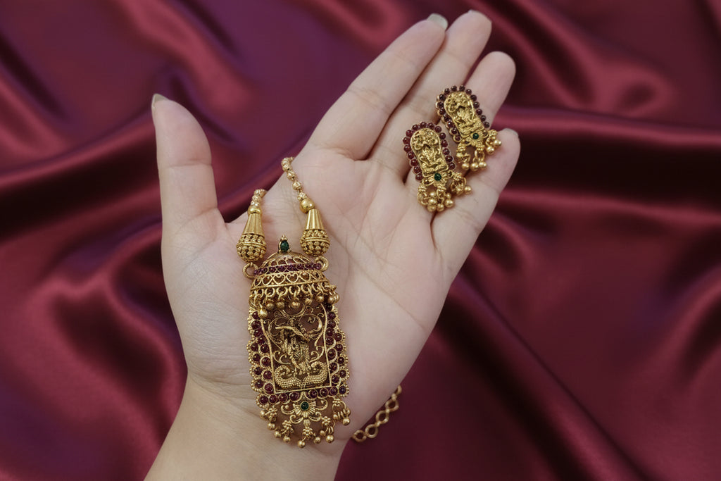 Radha Krishna Temple Necklace Set
