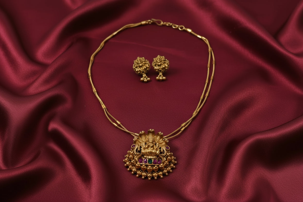 Ananda Lakshmi Pendant Mid Long Necklace Set