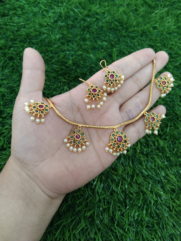 AD Floral Necklace With Hook type stud