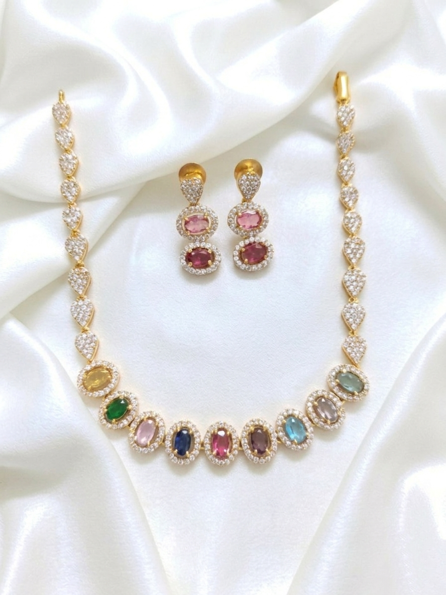 Matte Finish AD Stone Necklace Set V123