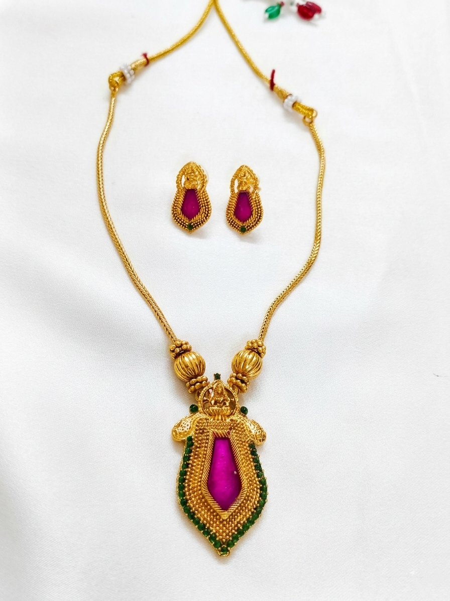 Traditional Matte Finish Nagapadam Pendant Necklace Set V1