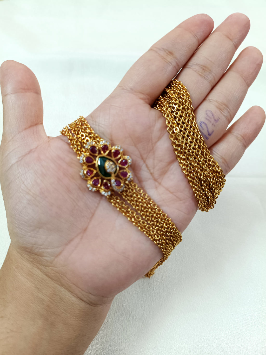 Peacock Motif Chandraharam Long Necklace Set