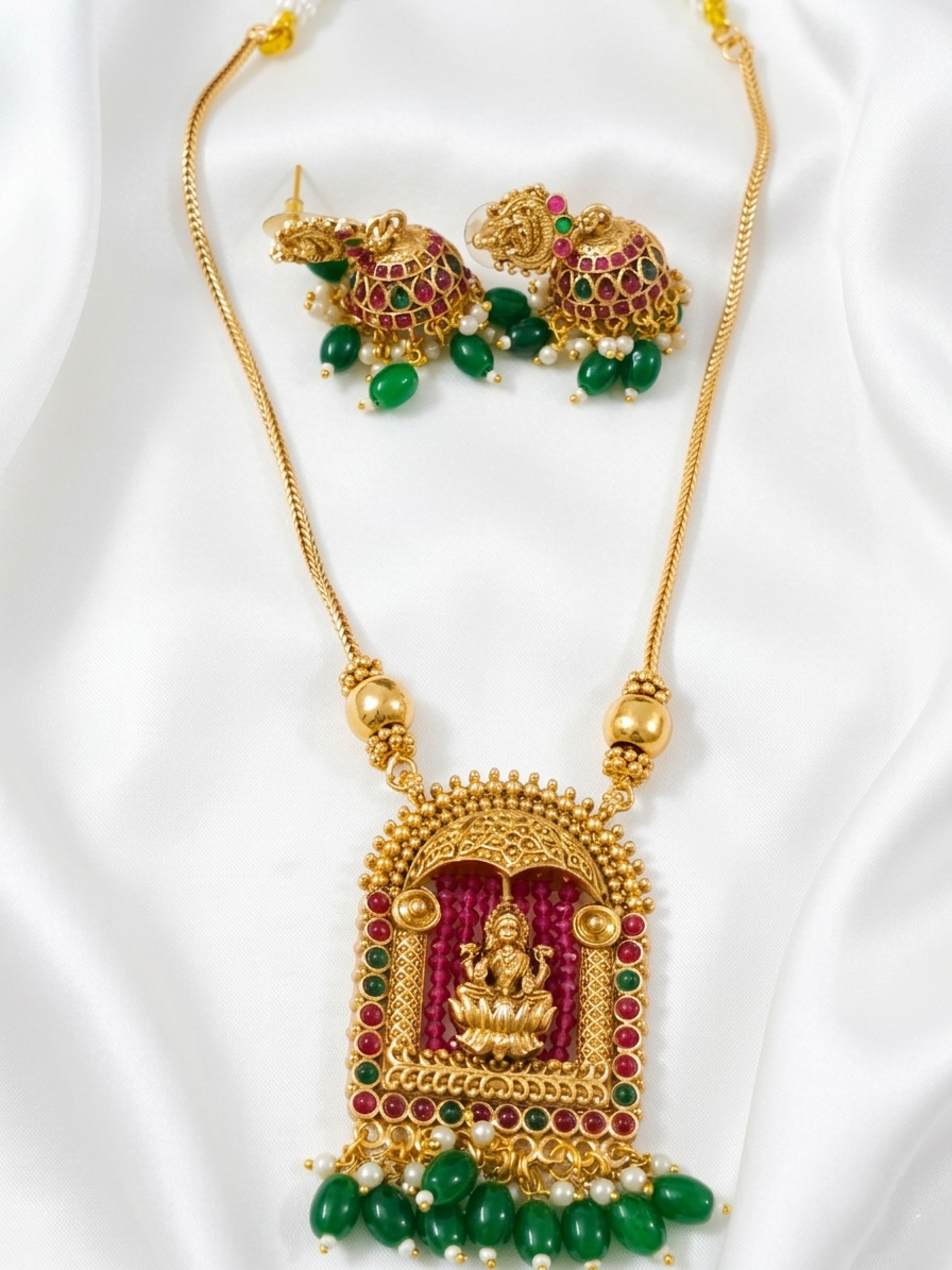 Lakshmi Pendant Mid Long Necklace Set V20