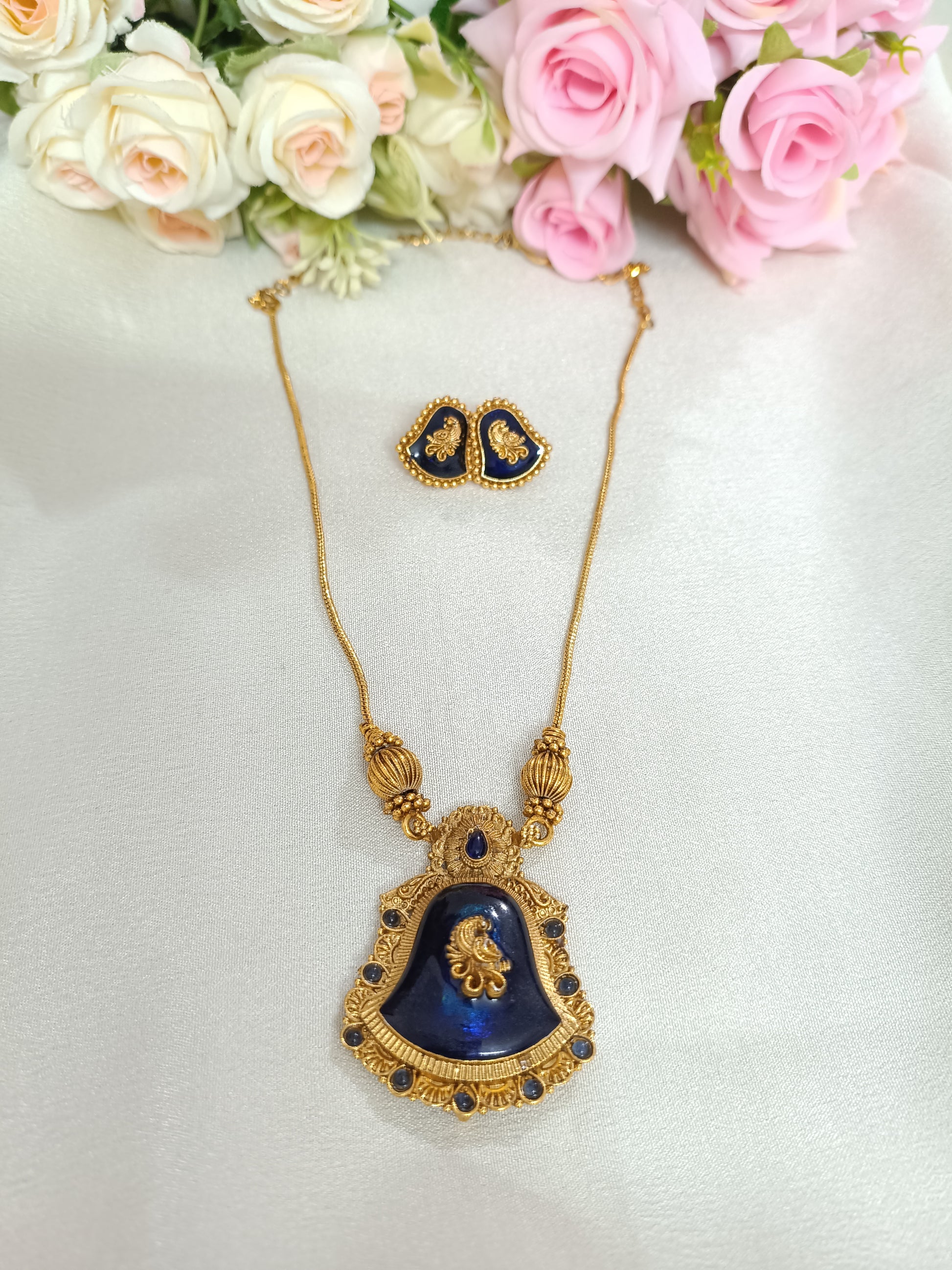 Enamel Peacock Pendant Necklace Set