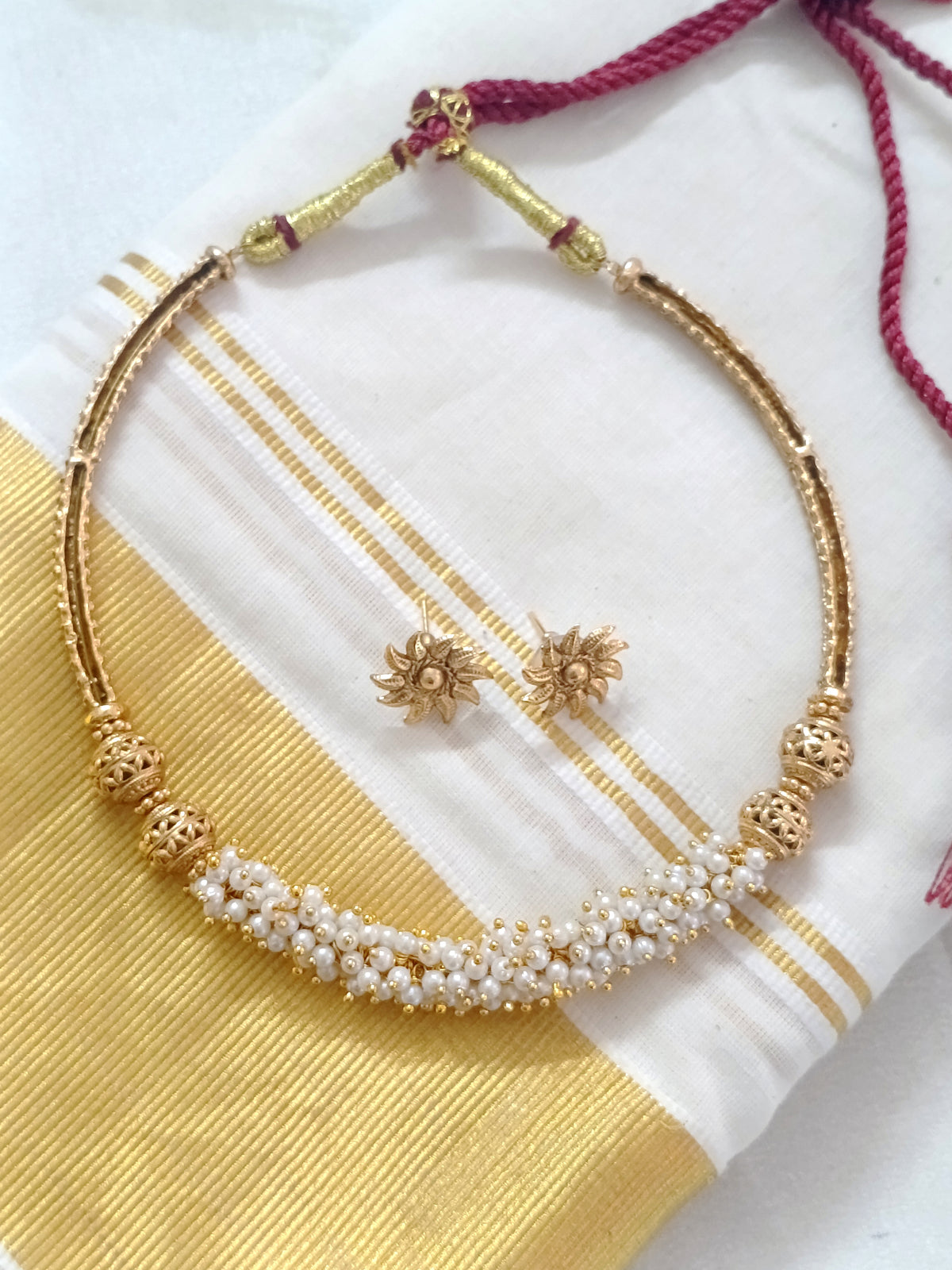 Simple Pearl Hasli Necklace Set