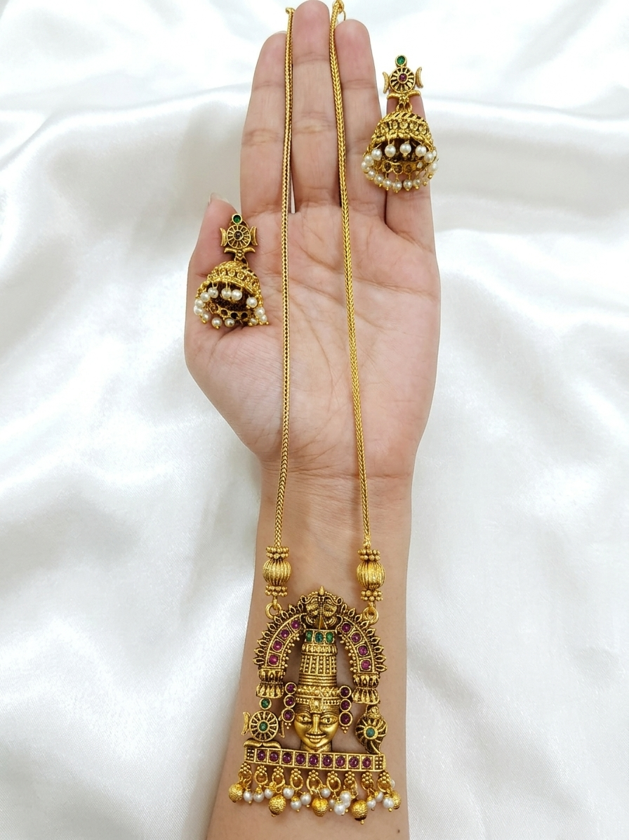 Balaji Pendant Long Necklace Set V2