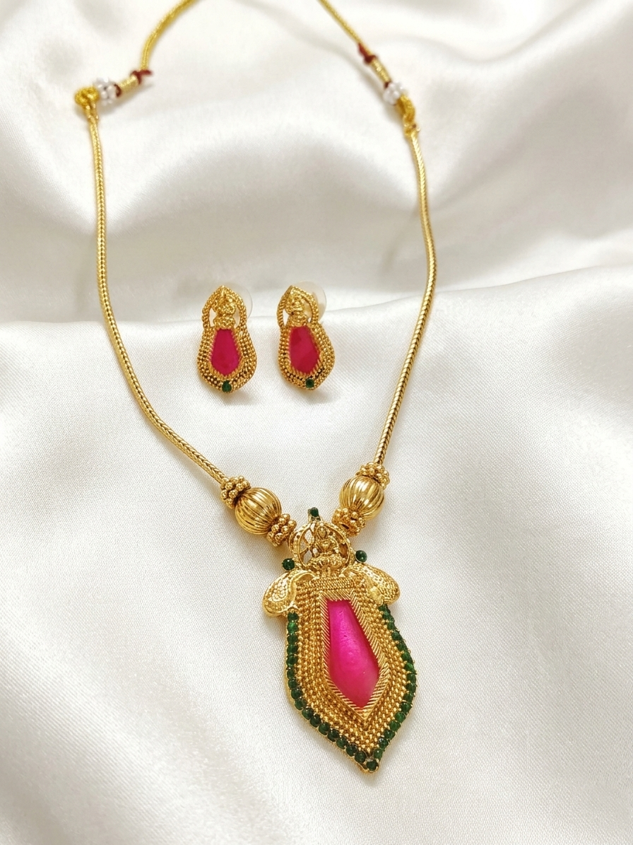 Traditional Matte Finish Nagapadam Pendant Necklace Set V1
