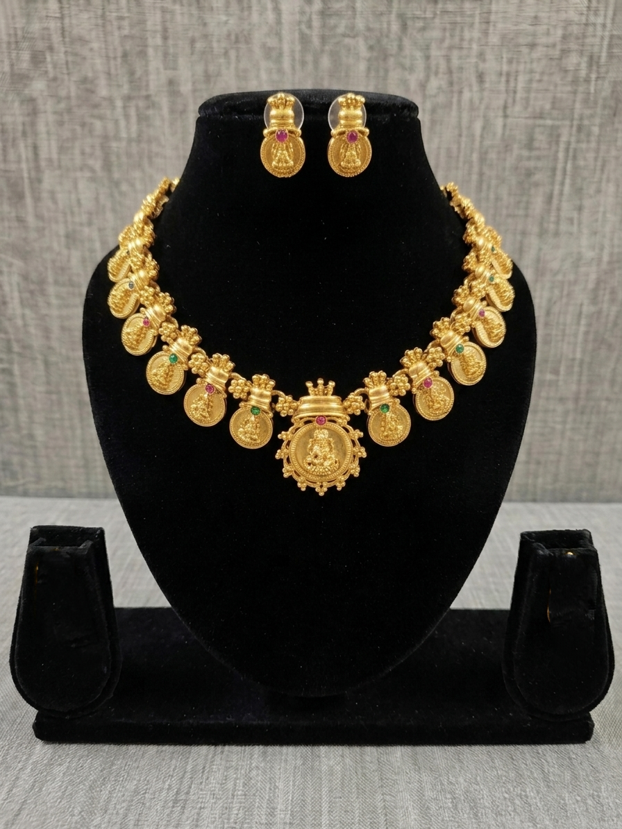 Traditional Lakshmi Coin Necklace Set V4