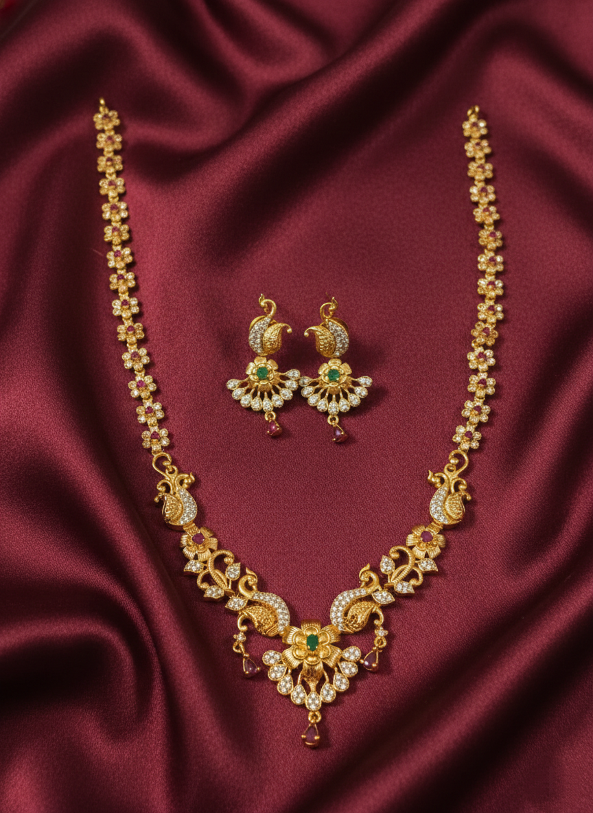 Matte Finish Floral Samridhi Long Necklace