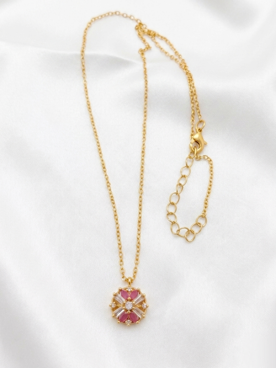 AD Flower Pendant Necklace Set